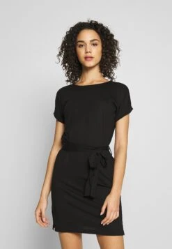 Even&Odd Basic Short Sleeves Mini Belted Dress - Vestito Di Maglina - Black/Black